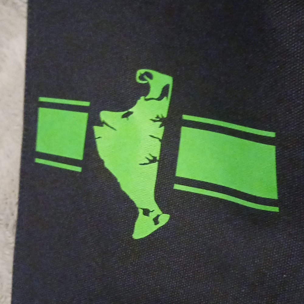 Quilted Koalo denim zip pouch with Lime Green Martha's Vineyard map design.